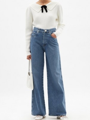 MIU MIU Crystal-embellished wide-leg jeans ~ womens designer denim