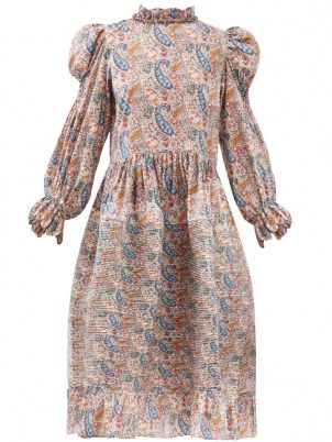 HORROR VACUI Claire paisley-print cotton-poplin dress | vintage inspired high neck ruffle trim dresses | voluminous fashion - flipped
