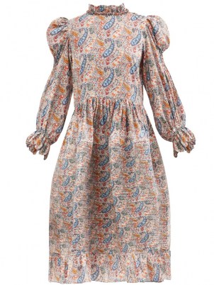 HORROR VACUI Claire paisley-print cotton-poplin dress | vintage inspired high neck ruffle trim dresses | voluminous fashion