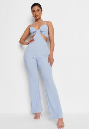 MISSGUIDED blue rib cut out cami jumpsuit – strappy going out jumpsuits – glamorous evening look