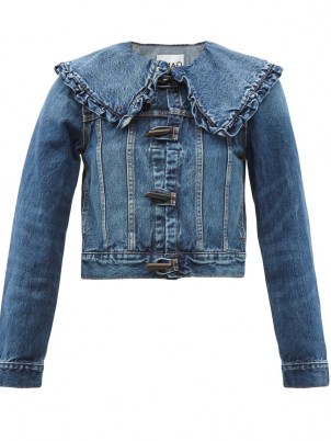 GANNI Ruffled-collar denim jacket ~ feminine vintage style jackets - flipped