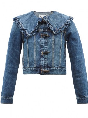 GANNI Ruffled-collar denim jacket ~ feminine vintage style jackets