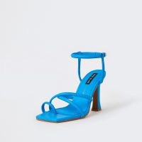 RIVER ISLAND Blue strappy heeled sandals / square toe ankle strap heels