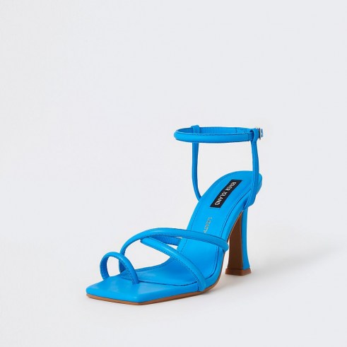 RIVER ISLAND Blue strappy heeled sandals / square toe ankle strap heels
