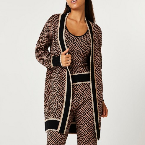 River Island Brown aztec print cardigan | longline open front patterned cardigans - flipped