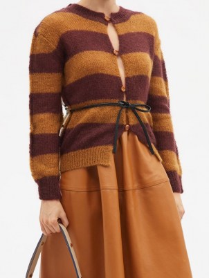 MARNI Belted striped mohair-blend cardigan ~ womens chic tan and chocolate brown cardigans ~ women’s designer knitwear - flipped