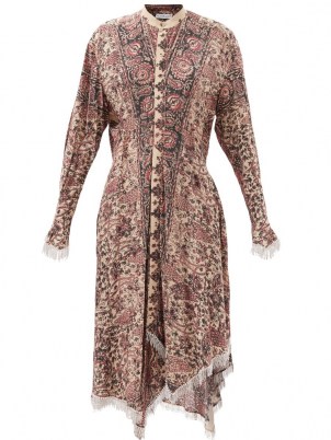 JW ANDERSON Crystal-embellished floral-print dress ~ luxe asymmetric hem shirt dresses - flipped