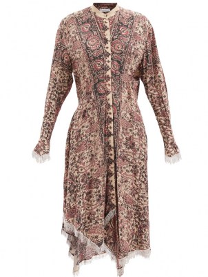 JW ANDERSON Crystal-embellished floral-print dress ~ luxe asymmetric hem shirt dresses