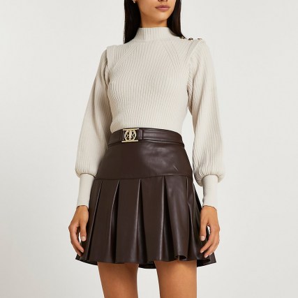 River Island Brown faux leather pleated mini skirt | luxe style tennis skirts