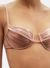ISA BOULDER Fickle underwired bikini top brown/pink ~ skinny strap ruched cup underwired bikini tops