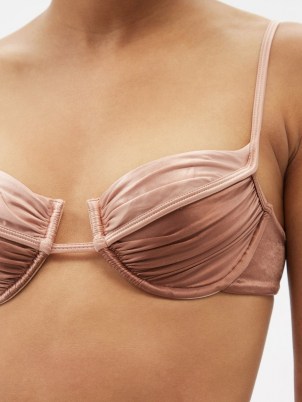 ISA BOULDER Fickle underwired bikini top brown/pink ~ skinny strap ruched cup underwired bikini tops - flipped