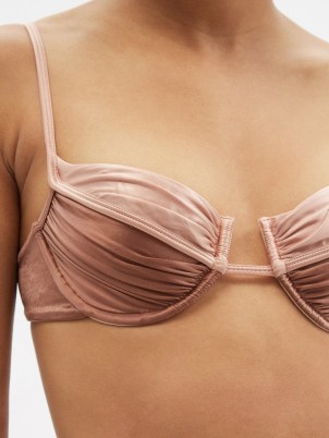ISA BOULDER Fickle underwired bikini top brown/pink ~ skinny strap ruched cup underwired bikini tops