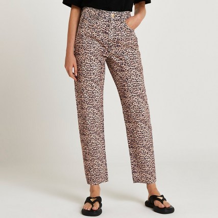 River Island Brown high waisted straight jeans | womens animal print denim | leopard prints