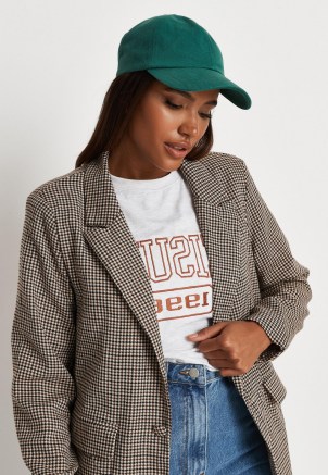 MISSGUIDED brown houndstooth check oversized blazer – womens checked button front blazers – women’s fashionable jackets - flipped