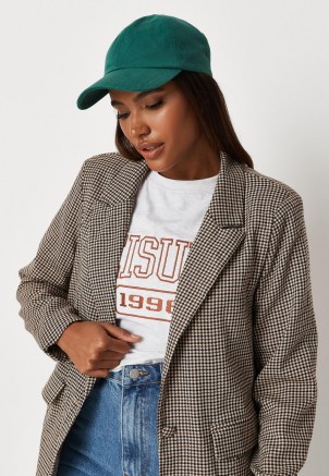 MISSGUIDED brown houndstooth check oversized blazer – womens checked button front blazers – women’s fashionable jackets