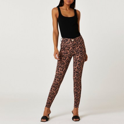 River Island Brown Molly mid rise bum sculpt skinny jeans | womens animal print skinnies | leopard print denim - flipped