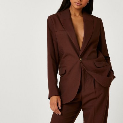 RIVER ISLAND Brown oversized blazer ~ womens fashionable jackets ~ women’s on trend one button blazers - flipped