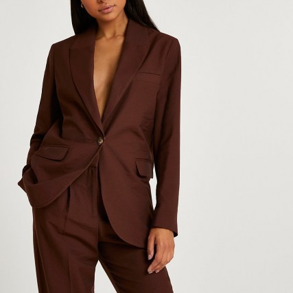 RIVER ISLAND Brown oversized blazer ~ womens fashionable jackets ~ women’s on trend one button blazers