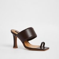 RIVER ISLAND Brown padded heeled mule ~ square toe mules