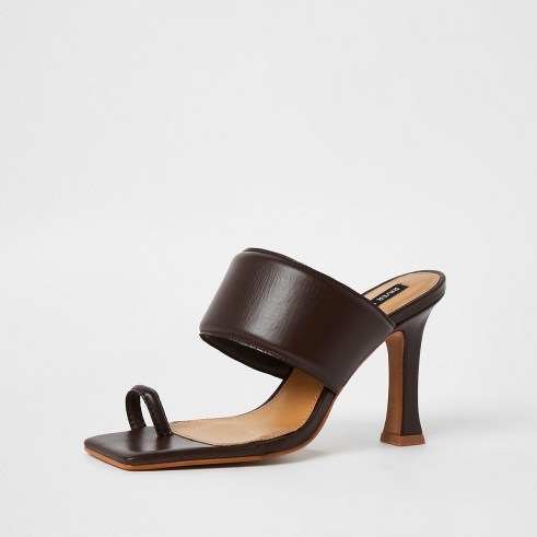 RIVER ISLAND Brown padded heeled mule ~ square toe mules - flipped