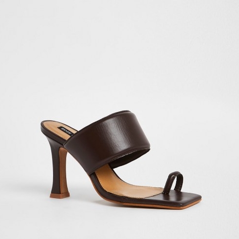 RIVER ISLAND Brown padded heeled mule ~ square toe mules