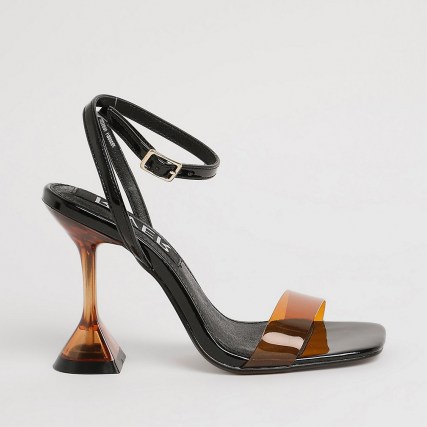 RIVER ISLAND Brown perspex mule ~ clear flared heels - flipped