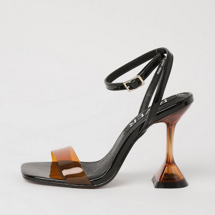 RIVER ISLAND Brown perspex mule ~ clear flared heels