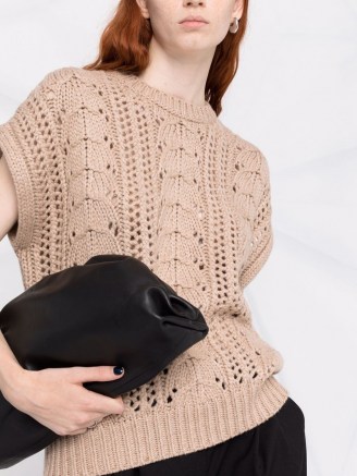 Brunello Cucinelli pointelle-knit sleeveless vest in oatmeal beige – womens designer tank tops – women’s cashmere blend vests