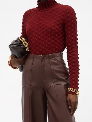 STELLA MCCARTNEY Spiked-knit high-neck sweater in burgundy | dark red textured scalloped edge sweaters - flipped