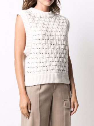 byTiMo cotton-blend knit vest – white knit tile-detail tank tops – womens knitted tanks – women’s sleeveless sweater vests