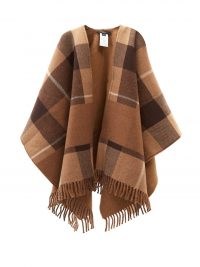 WEEKEND MAX MARA Maestre cape in camel ~ tonal brown fringed capes ~ womens checked autumn outerwear