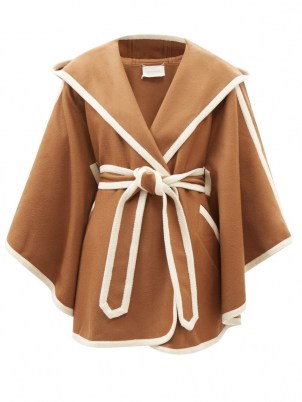 ZIMMERMANN Tempo hooded wool wrap coat in camel ~ brown tie waist coats ~ cape inspired outerwear - flipped