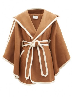 ZIMMERMANN Tempo hooded wool wrap coat in camel ~ brown tie waist coats ~ cape inspired outerwear