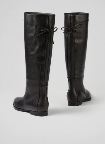 L.K. Bennett CASSANDRA BLACK SOFT CALF LEATHER KNEE BOOTS | womens chic winter footwear | women’s tie detail boots - flipped