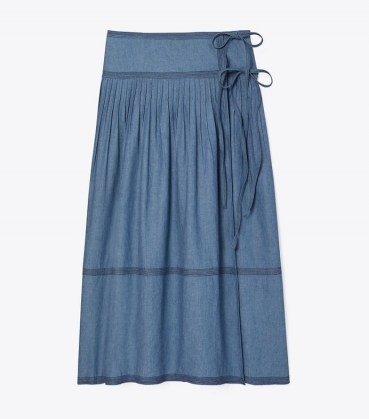 TORY BURCH CHAMBRAY TIERED SKIRT ~ lightweight denim wrap skirts