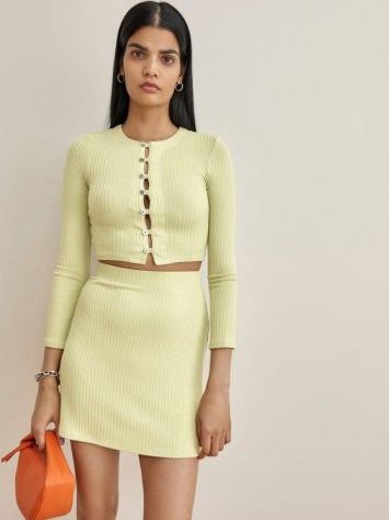 Reformation Chantel Two Piece in Limon | chic fashion sets | rib knit co ords | skirt and crop top co-ord - flipped