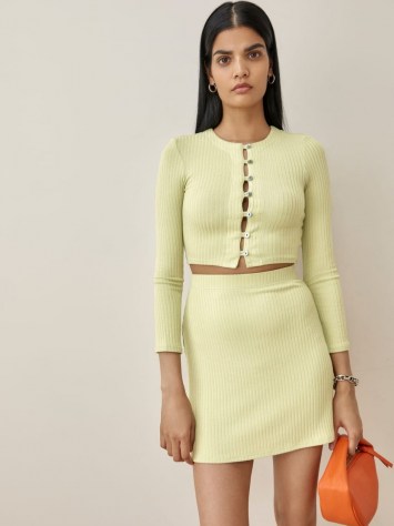 Reformation Chantel Two Piece in Limon | chic fashion sets | rib knit co ords | skirt and crop top co-ord