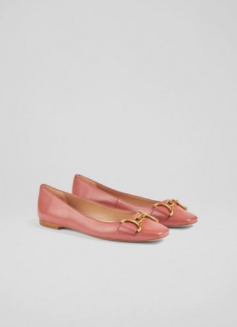 L.K. Bennett CHARLOTTE PINK LEATHER SNAFFLE-DETAIL FLATS | luxe square toe ballerinas | square toe pumps | womens chic flat shoes