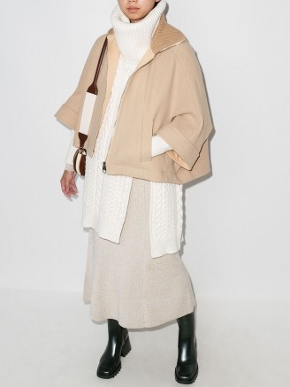 Chloé high-neck zipped cape in Nomad Beige ~ chic cape inspired jackets