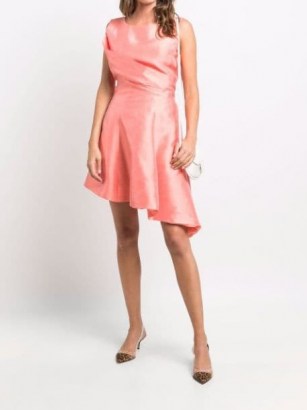 Christian Dior 2010s pre-owned asymmetric silk dress in salmon pink | designer party dresses | womens occasion fashion - flipped
