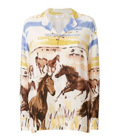 CLAUDIE PIERLOT Silk Horse Print Shirt / women’s animal print shirts / painted prints / horses on fashion - flipped