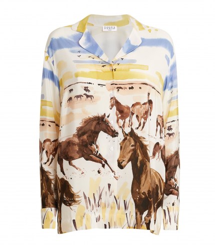CLAUDIE PIERLOT Silk Horse Print Shirt / women’s animal print shirts / painted prints / horses on fashion