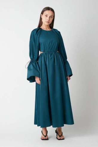 CAMILLA AND MARC Coba Dress in Bottle Green ~ voluminous silhouette cotton dresses ~ cut out fashion - flipped