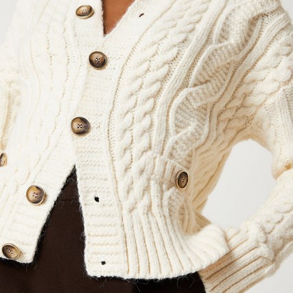 River Island Cream cable knit cardigan | chunky front button cardigans - flipped