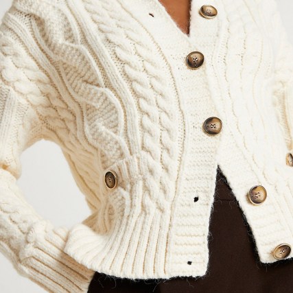 River Island Cream cable knit cardigan | chunky front button cardigans