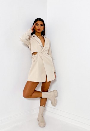 MISSGUIDED cream cut out side blazer dress – on-trend cutout dresses - flipped