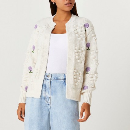 River Island Cream heart detail chunky knit cardigan | floral embroidered cardigans - flipped