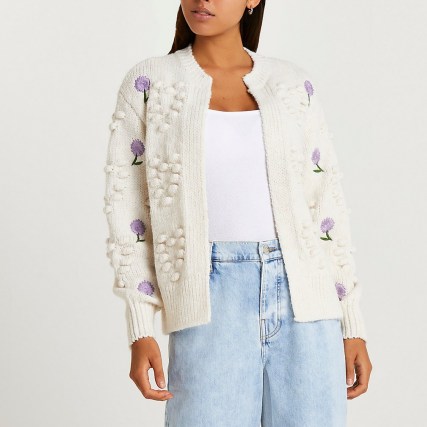 River Island Cream heart detail chunky knit cardigan | floral embroidered cardigans