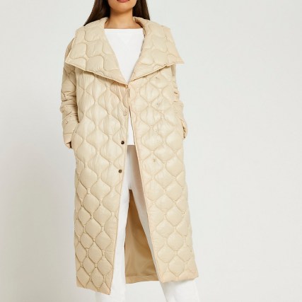 RIVER ISLAND Cream longline quilted coat ~ womens wide collar quilt detail coats