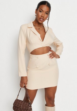 MISSGUIDED cream tailored cut out blazer dress – on-trend cutout dresses - flipped